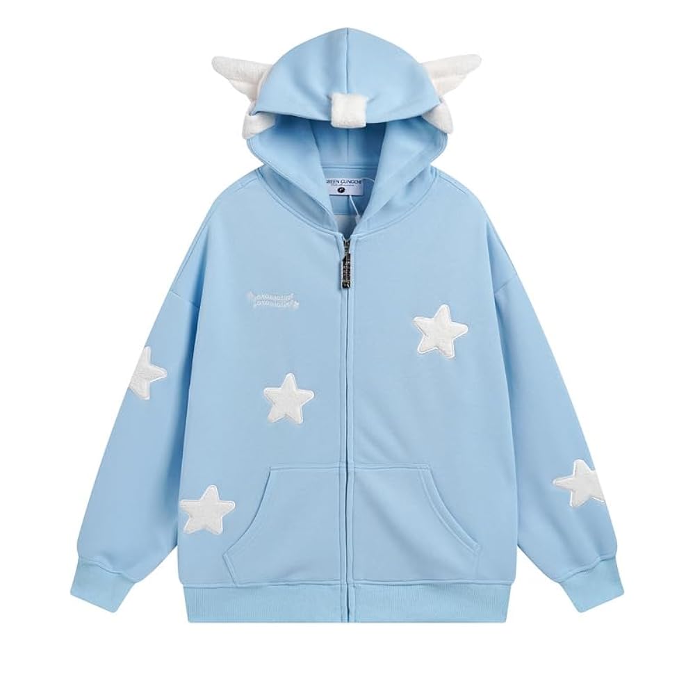 Amazon.com: Women's Kawaii Zip Up Hoodie Cute Star Print